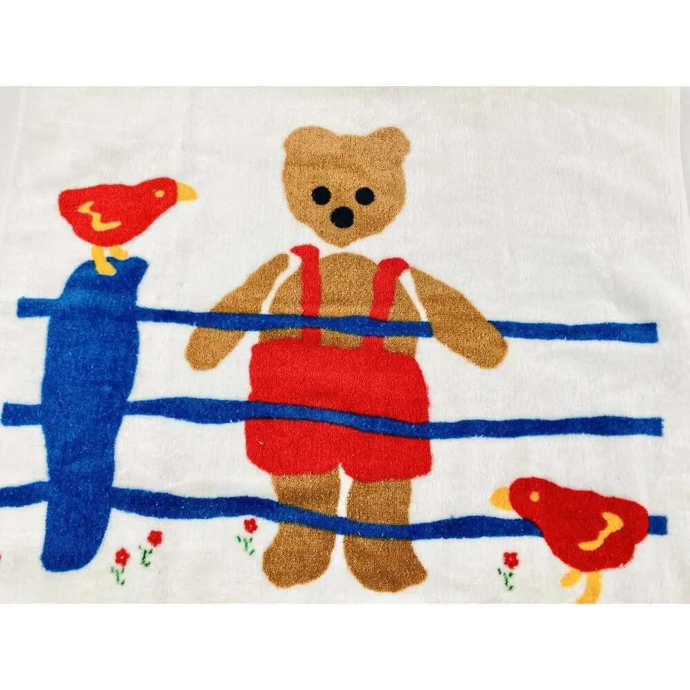 Vintage Springmaid Bear Birds Fence Towel Set Bath Hand & Wash Cloth Child Kid